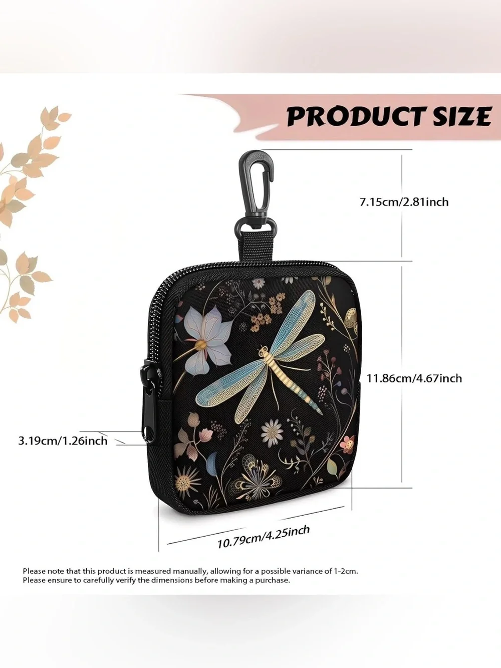 Dragonfly Floral Clip-On Cosmetic Pouch - Black